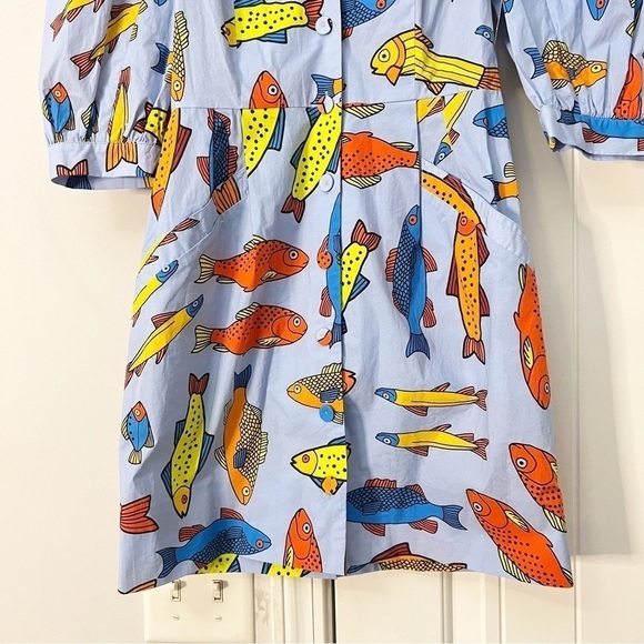 NWT LHD Casitas Printed Cotton Blend Poplin Mini Dress Corsican Trout - Picture 5 of 10